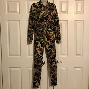 Two piece Camouflage and gold chain link tracksuit
